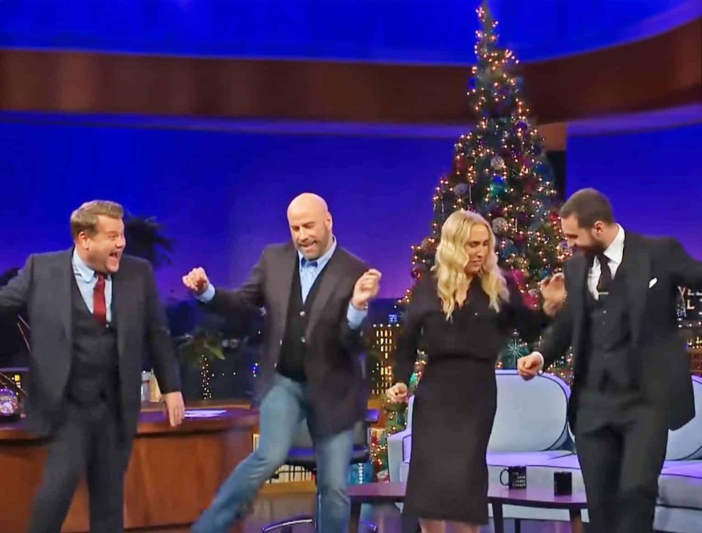 John Travolta shows he’s still got it with cheeky dance lesson for James Corden & Aaron Taylor-Johnson